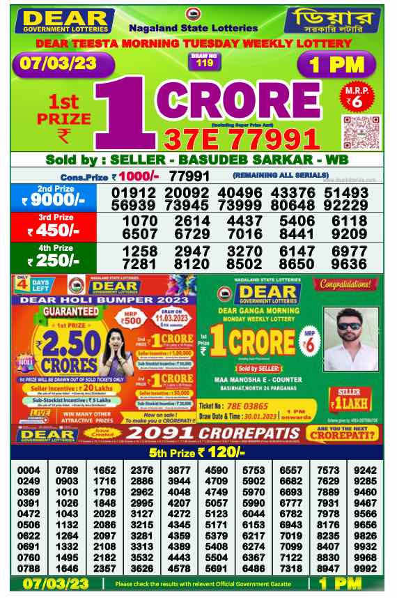 Nagaland State Lottery Sambad Today Result 1 PM, 6 PM & 8PM - March 