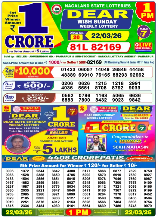 Dhankesari Lottery 1 PM Result 22 March 2026