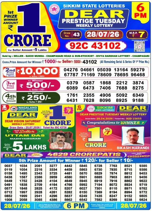 DEAR 6 PM result sheet